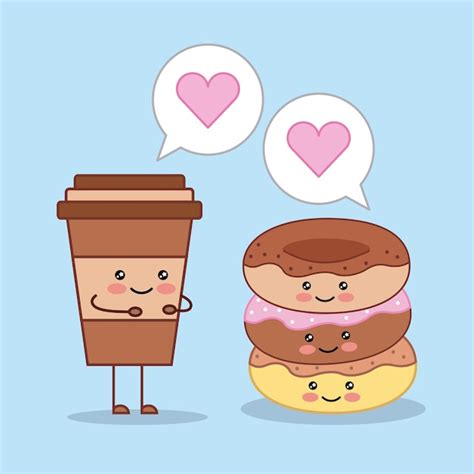 Premium Vector Kawaii Coffee Cup And Sweet Donuts Cartoon