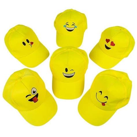 Emoji Baseball Caps 6 Fun Emoticon Designs Novelty Hats Yellow