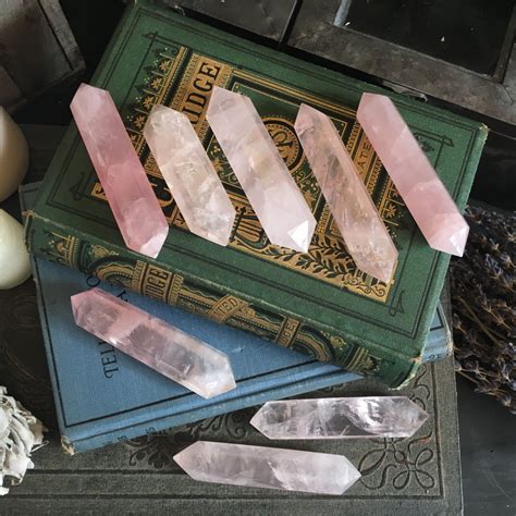 Rose Quartz Crystal Wand Pink Crystal Double Terminated Point Quartz Crystal Wand Healing