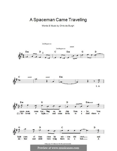 A Spaceman Came Travelling By C De Burgh Sheet Music On Musicaneo