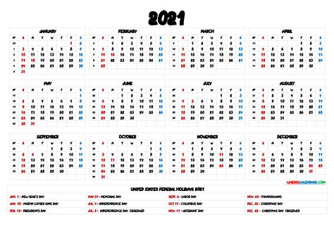 2021 Calendar With Holidays Printable 9 Templates
