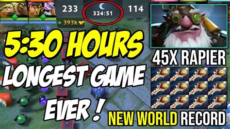 5 30 hours longest game ever of dota 2 techies sniper 45x rapier 99999 gold new world