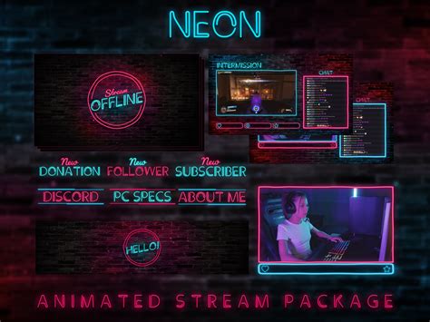 Digital Animated Neon Twitch Blue And Purple Overlay Package Art
