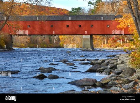 West Cornwall Covered Bridge Over Rapids In The Housatonic River With