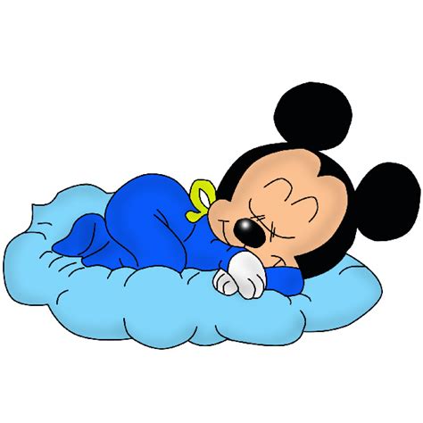 Baby Mickey Mouse Sleeping On Blue Pillow Wearing Blue Pypamas