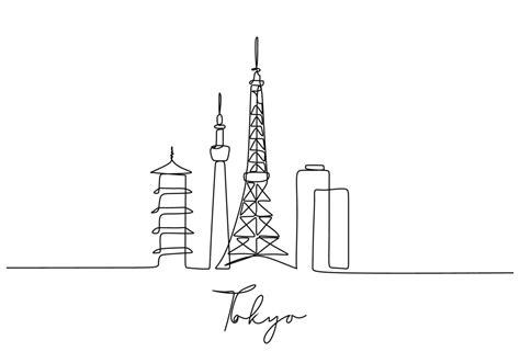 One Line Style Tokyo City Skyline Simple Modern Minimalistic Style