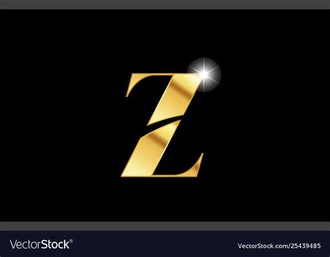 Alphabet Letter Z Gold Golden Metal Metallic Logo Vector Image