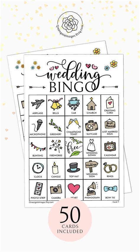50 Bingo Cards Watercolor Wedding Wedding Bingo Party Favors Party