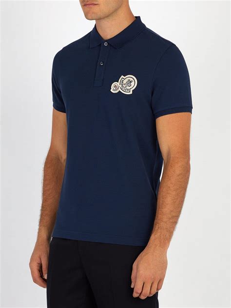 Lyst Moncler Double Logo Cotton Polo Shirt In Blue For Men