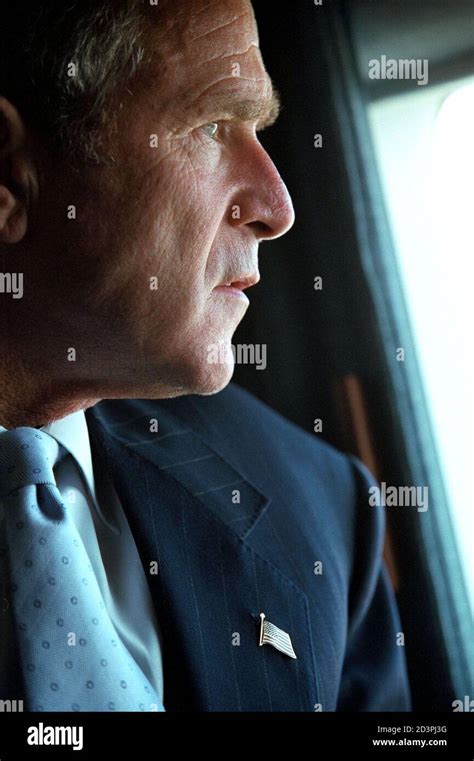 Us President George W Bush Looks At The Pentagon Building From