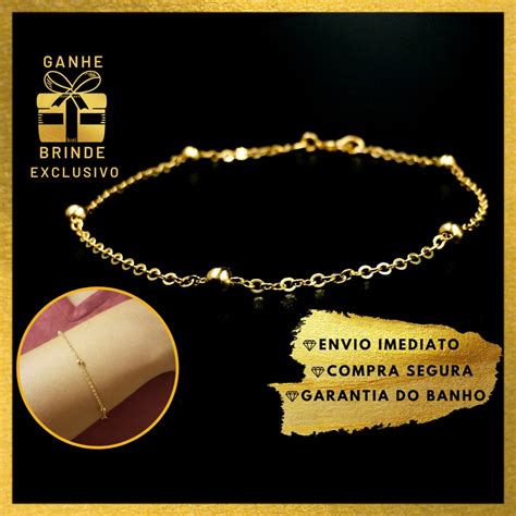 pulseira feminina de bolinhas banhada a ouro 18k golden ball dourada pulceira feminina