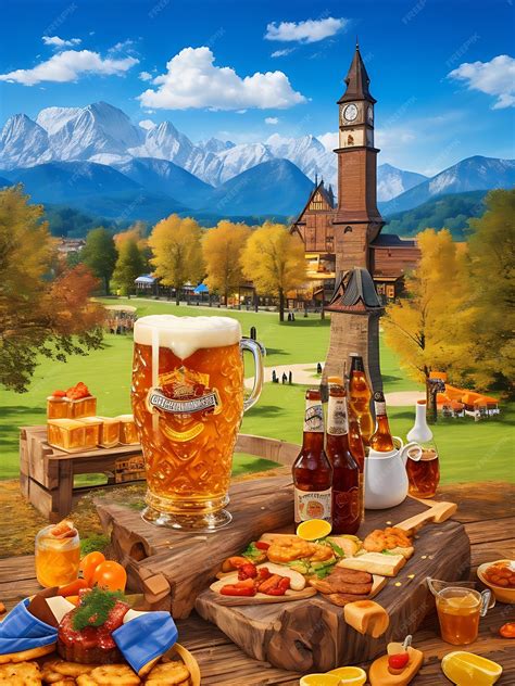 Premium Ai Image A Beer Mug With A Clock Tower In The Background