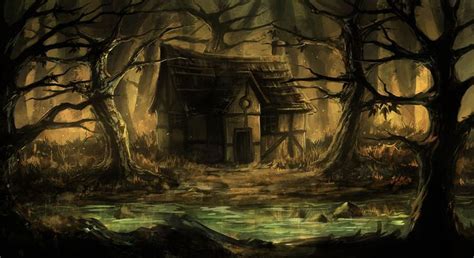 creepy shack beside a wooded swamp scary creepy forest creepy art art fantasy