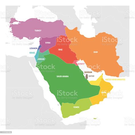West Asia Region Colorful Map Of Countries In Western Asia Or Middle