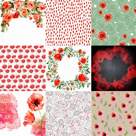 The zip file also includes a tiling jpeg for those ideal for using as a fill, and great when used in conjunction with my torn paper brush set link. Poppy Flower Digital Paper, patterned paper, watercolor ...
