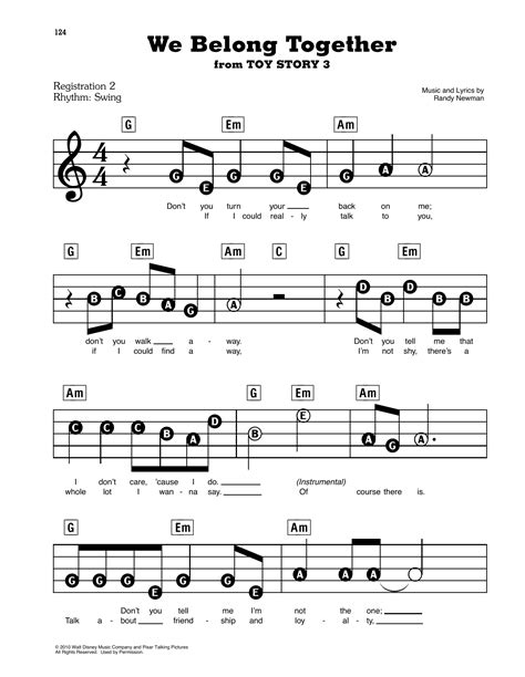 Randy Newman We Belong Together From Disneys Toy Story 3 Sheet Music