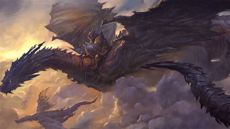 Wallpaper Dragon Sky Clouds Rider Armor Art Wings