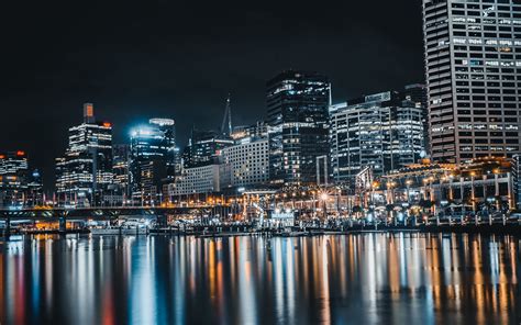 Download Wallpaper 3840x2400 Night City Buildings Lights Reflection