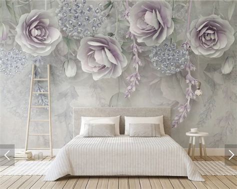 Wall Mural Flowers Wallpaper Mural Wallpaper For Bedroom Etsy Mural