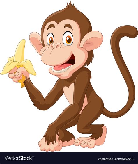 Cartoon Funny Monkey Holding Banana Isolated Vector Image