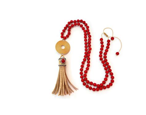 Long Red Necklace Tassel Necklace For Women Red Bead Etsy