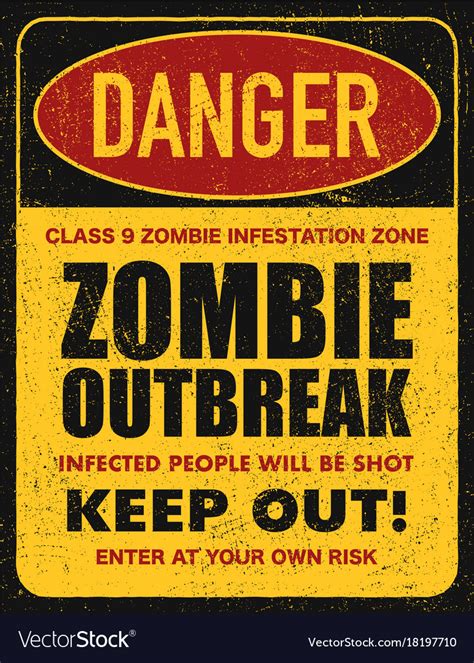 Halloween Warning Sign Danger Zombie Area Vector Image
