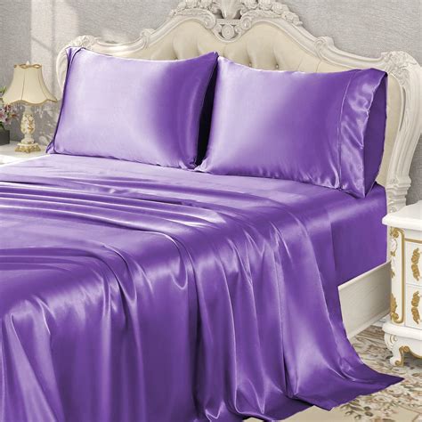 Kacemoo Satin Sheets Queen Size Silk Sheets Soft Luxury Satin Bed Sheets Cooling Silky Satin
