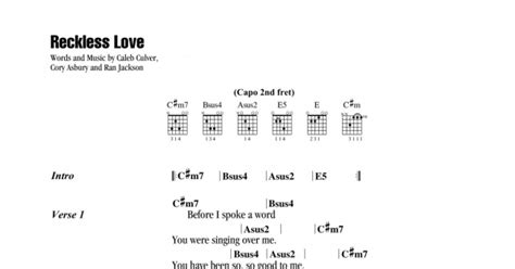 Reckless Love Guitar Chordslyrics Print Sheet Music Now