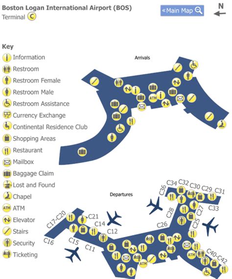 Boston Logan Airport Bos Terminal C Map Map Of Terminal C At Boston