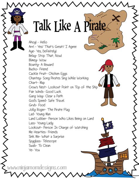 Free Talk Like A Pirate Sheet Pirate Activities Preschool Preschool Pirate Theme Pirate