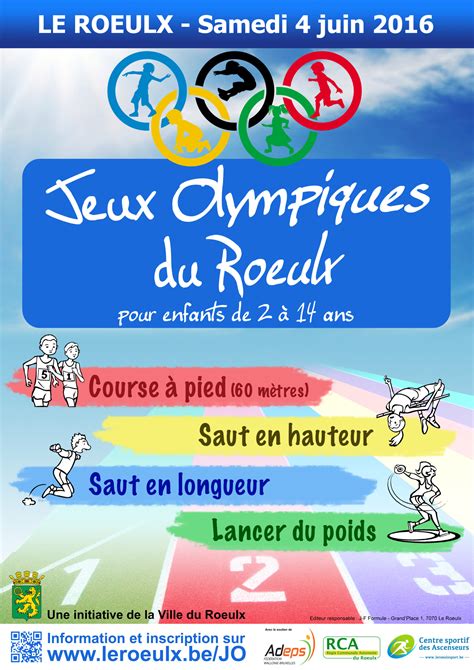 Jeux Olympiques Du Roeulx Pour Les Enfants De 2 à 14 Ans Le Samedi 4
