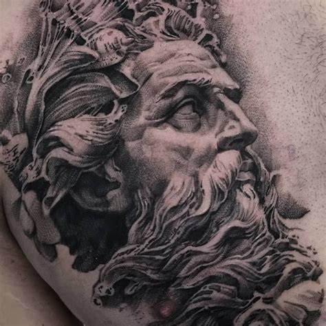 Realistic Poseidon Tattoo Black And Grey Greek God Tattoo Made By