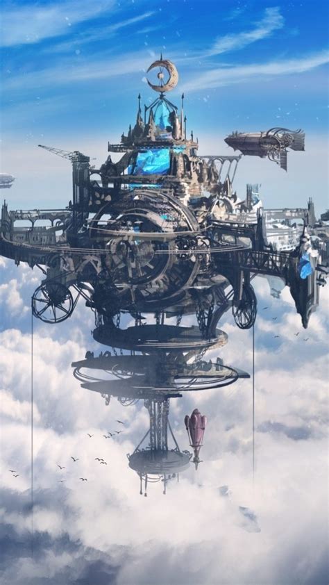 Floating Steampunk City In The Sky Backiee