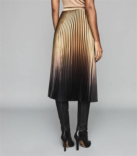 Reiss Silk Marlene Ombre Pleated Midi Skirt In Goldblack Black Lyst