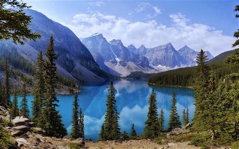 Download Wallpapers 4k Moraine Lake Mountains Banff Blue Lake