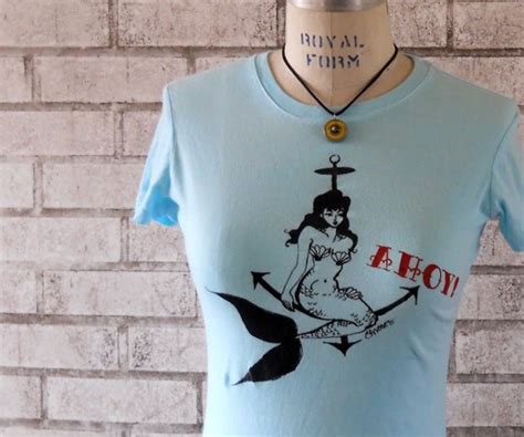 items similar to ahoy ladies tattoo style mermaid t shirt cotton crew neck tshirt nautical