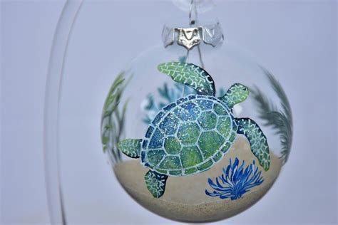 Hand Painted Christmas Ornament Green Sea Turtle Mar Indigo Etsy In