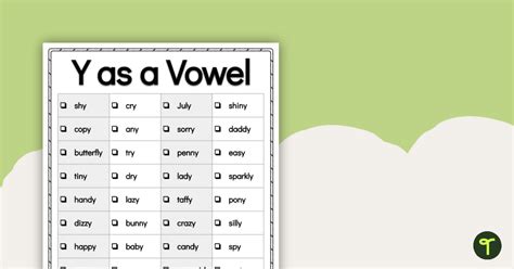 Words With Y As A Vowel Word List Teach Starter