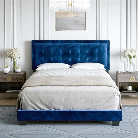 Premier Polina Velvet Upholstered Platform Bed Frame Blue King