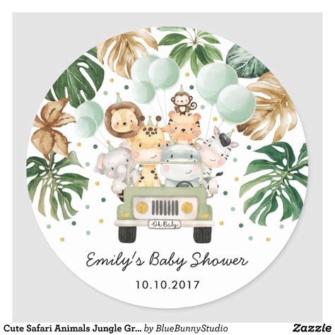 Cute Safari Animals Jungle Greenery Baby Shower Classic Round Sticker