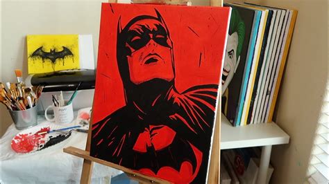 The Batman In Red Acrylic Painting Demo Relaxing Art Video Speed