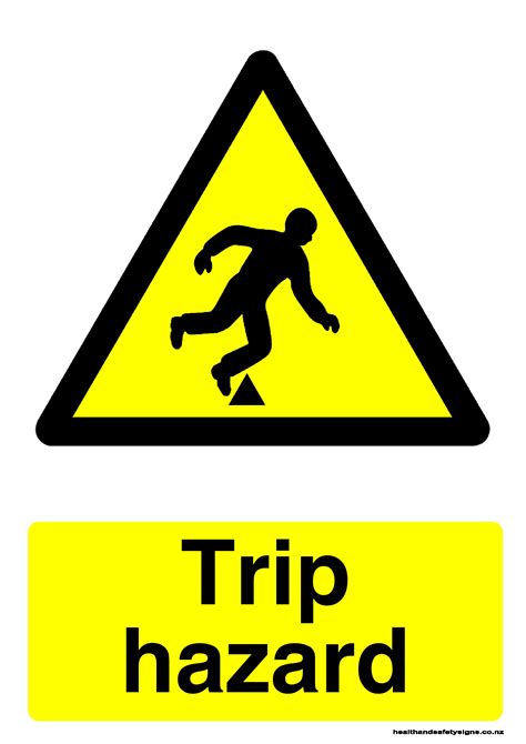 You feel a tingling sensation when you touch a plug or light switch. Trip hazard warning sign - Health and Safety Signs