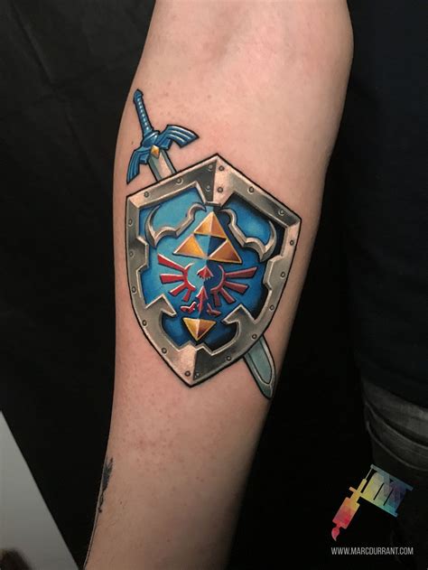 Grey sword shield and snake tattoo designs | tattoobite.com. Hylian Shield and Master Sword by me, Marc Durrant, at ...