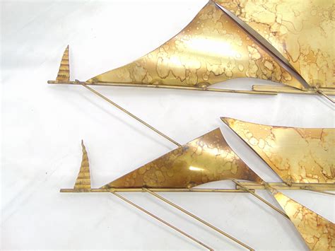 Huge Vintage Midcentury Brass Sailboat Wall Art By Wiley For Sale At