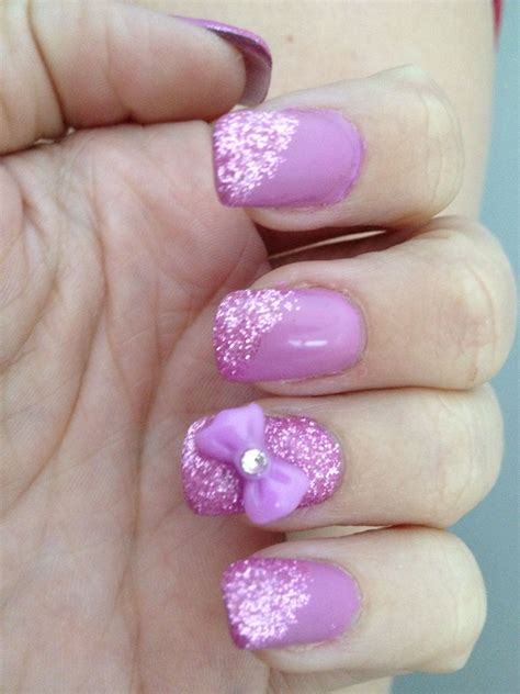 fuchsia nails with glitter and bows i love my nails by beauty school dropout brisbane
