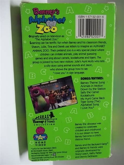 Barneys Alphabet Zoo Used Vhs Tested Vg 2001 None Rental Prestons