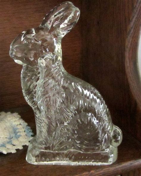 Upright Pressed Glass Rabbit Candy Container Millstein Co 1940s Easter Collectible Glass
