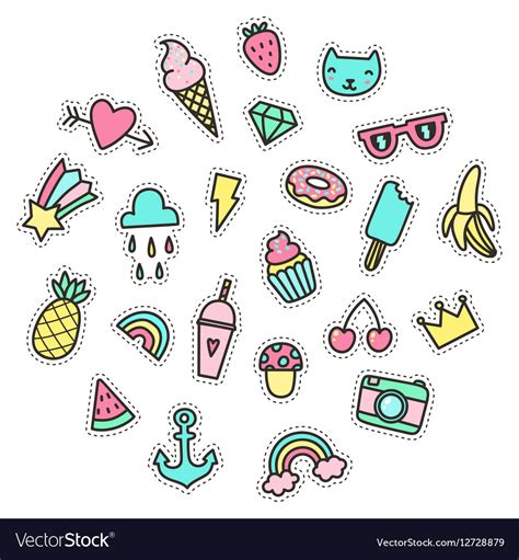 Cute Funny Small Objects Food Symbols Etc Vector Image