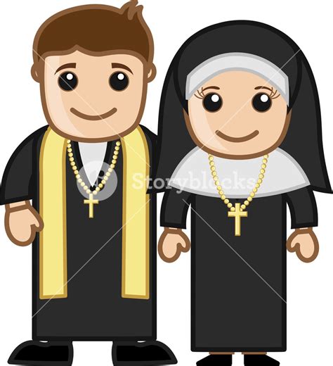 Priest And Nun Vector Character Cartoon Illustration Royalty Free