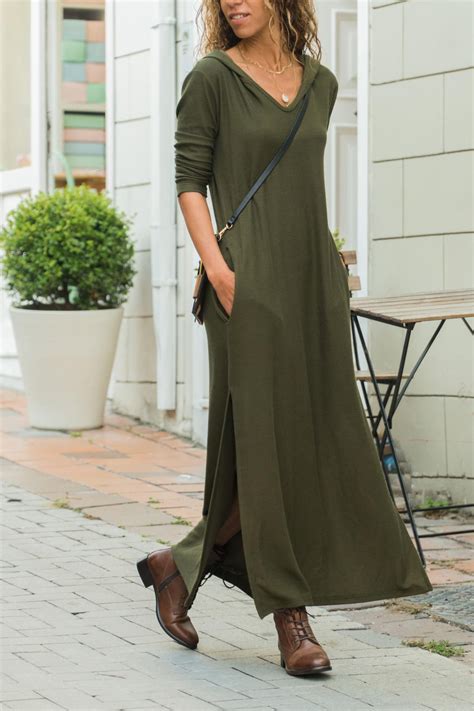 2019 women s autumn long dress solid color hooded maxi dress winter knitted casual fashion dress